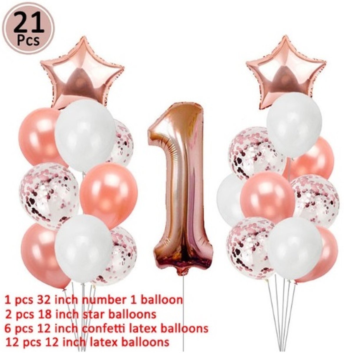 Verjaardag Ballonnen Set 1 Jaar Meisje  | 21 stuks